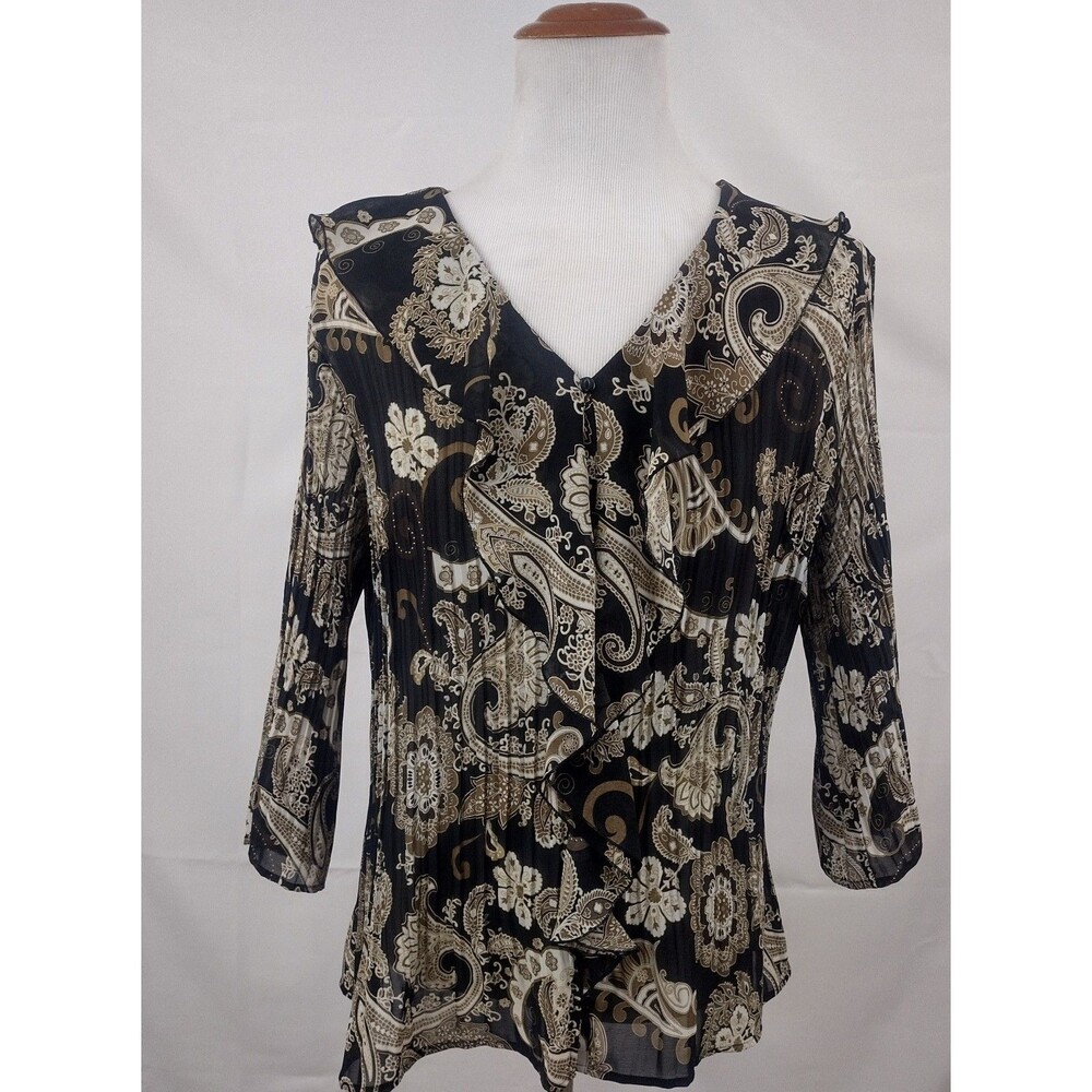 Studio 1940  Womens Long Sleeve Blouse Top Ruffle Collar Multi Gothic Size 18/20